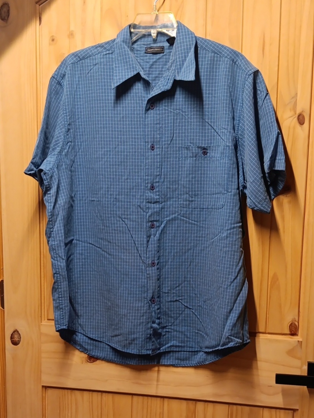 Van Heusen Blue Short-Sleeve Checked Button-Down Shirt EUC